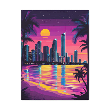 Neon Surfers Paradise Skyline at Sunset - City Wall Art - Aestheticanvas