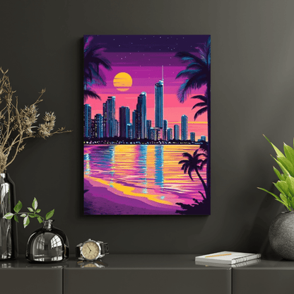 Neon Surfers Paradise Skyline at Sunset - City Wall Art - Aestheticanvas