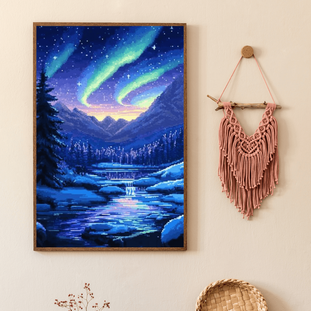 Northern Lights Wonderland - Pixel Art Wall Art - Aestheticanvas