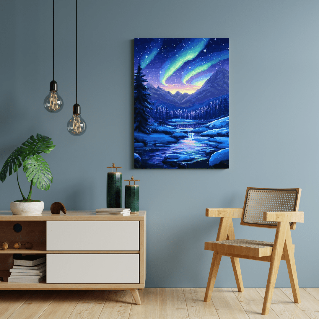 Northern Lights Wonderland - Pixel Art Wall Art - Aestheticanvas