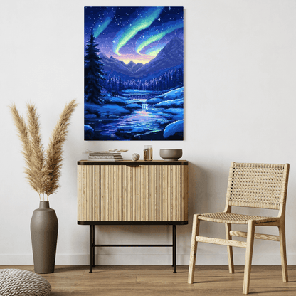 Northern Lights Wonderland - Pixel Art Wall Art - Aestheticanvas