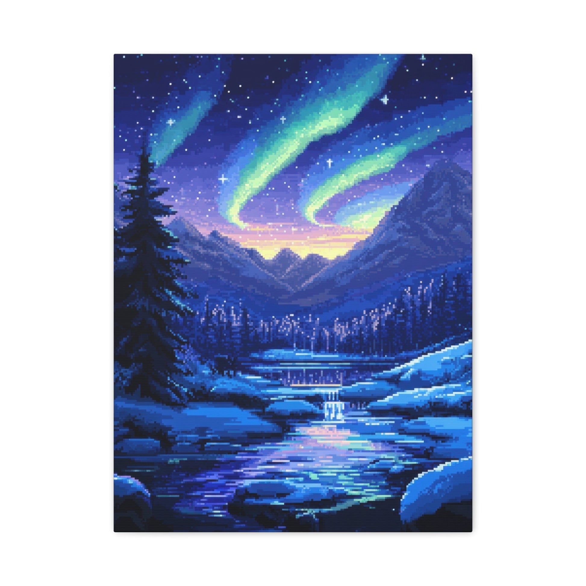 Northern Lights Wonderland - Pixel Art Wall Art - Aestheticanvas