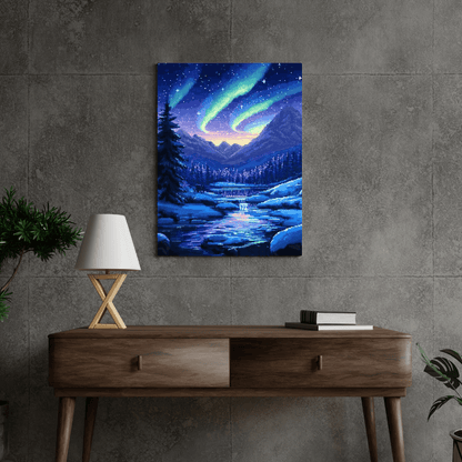 Northern Lights Wonderland - Pixel Art Wall Art - Aestheticanvas