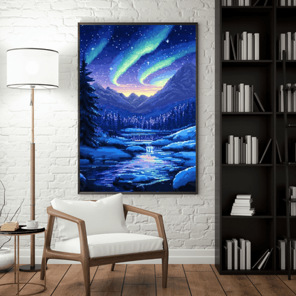 Northern Lights Wonderland - Pixel Art Wall Art - Aestheticanvas