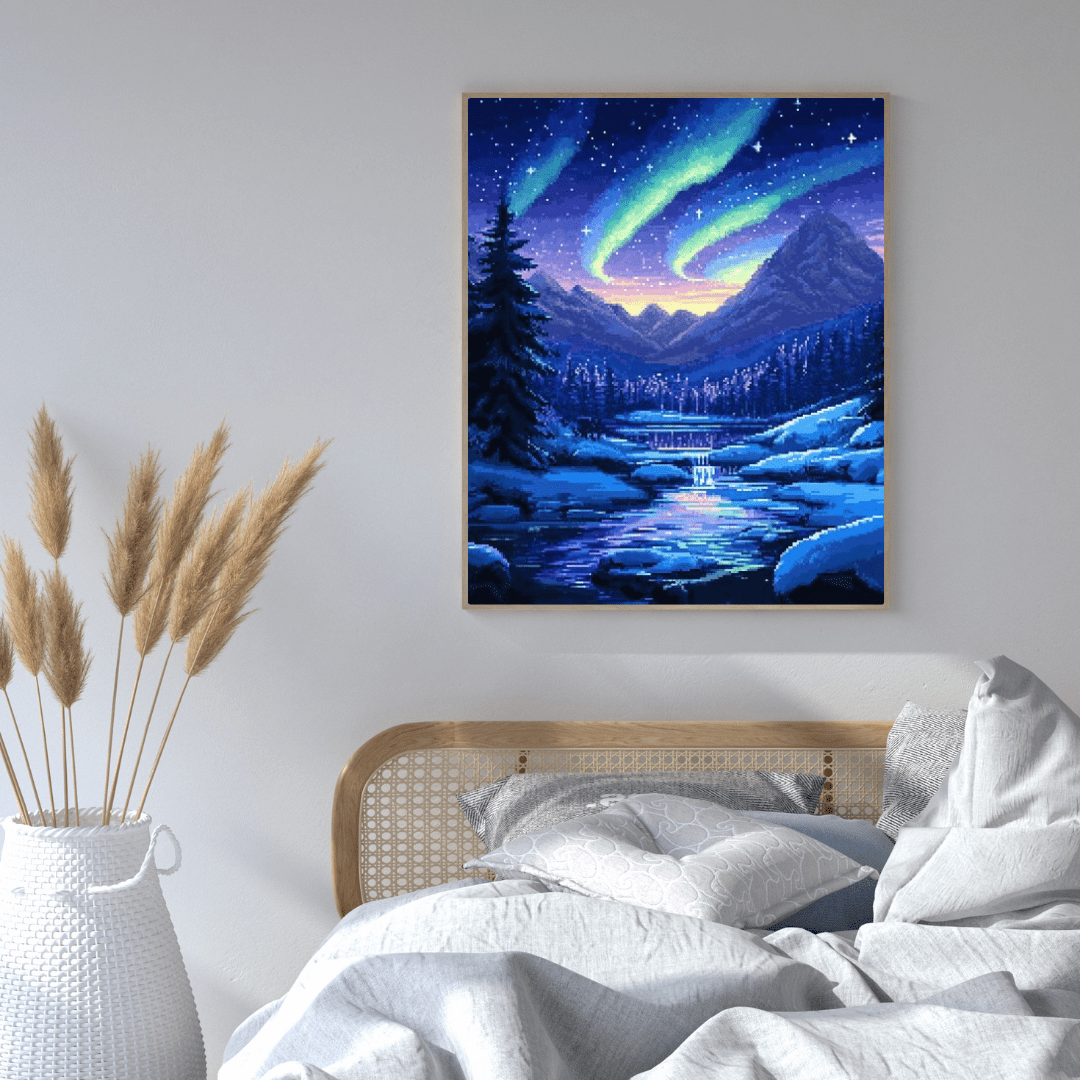 Northern Lights Wonderland - Pixel Art Wall Art - Aestheticanvas