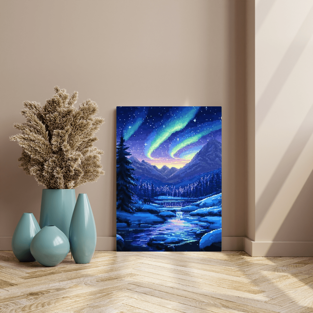 Northern Lights Wonderland - Pixel Art Wall Art - Aestheticanvas