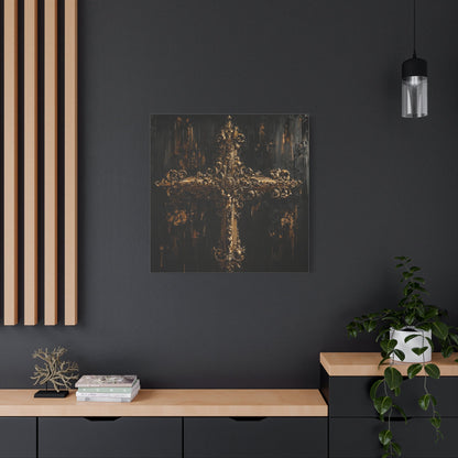 Ornate Gold Cross on Black - Religion Wall Art - Aestheticanvas