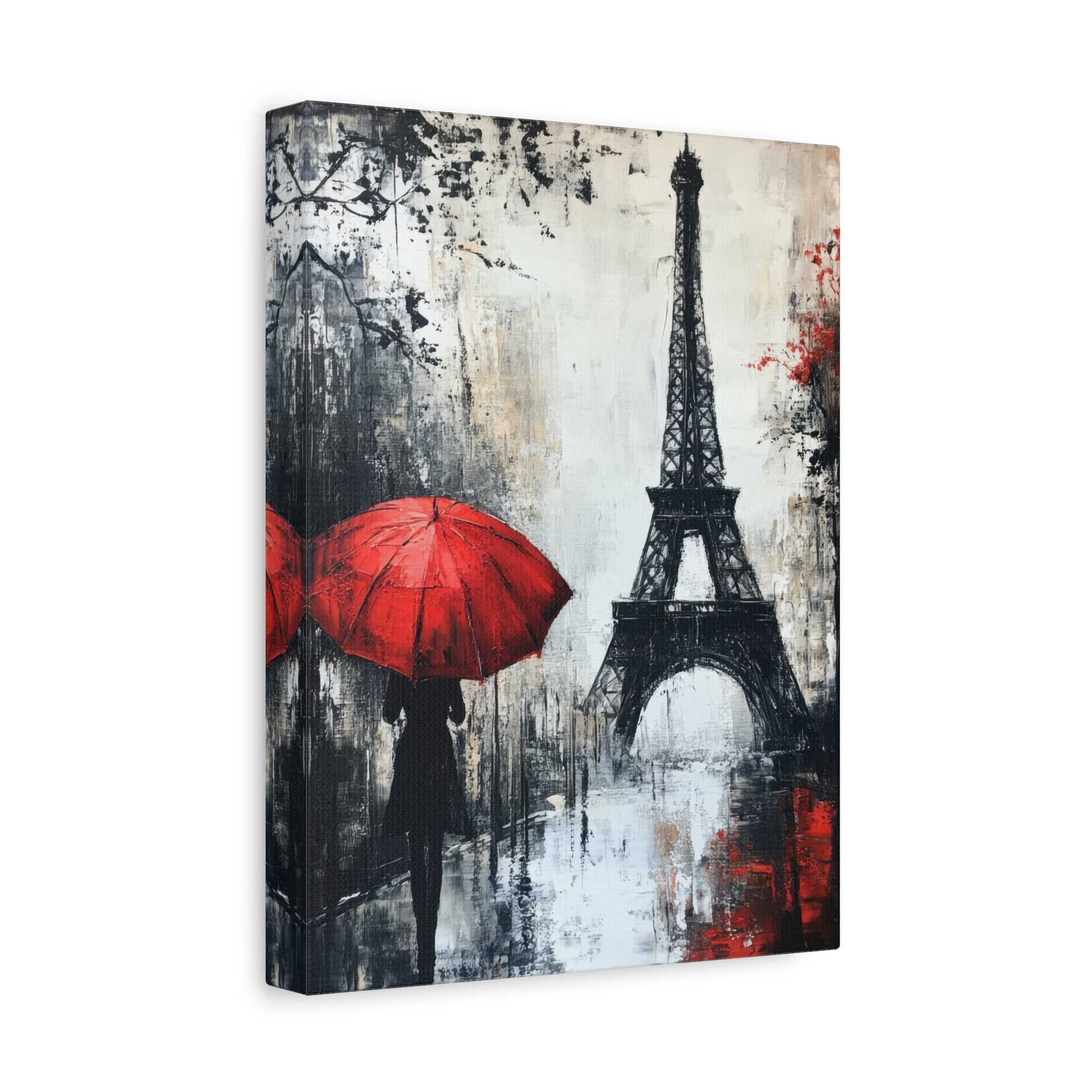 Parisian Elegance with Red Umbrella - Cityscape Wall Art - Aestheticanvas