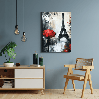 Parisian Elegance with Red Umbrella - Cityscape Wall Art - Aestheticanvas