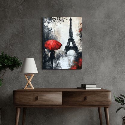 Parisian Elegance with Red Umbrella - Cityscape Wall Art - Aestheticanvas