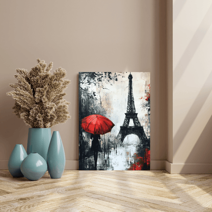 Parisian Elegance with Red Umbrella - Cityscape Wall Art - Aestheticanvas