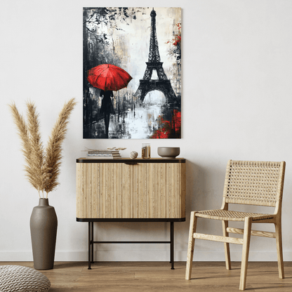 Parisian Elegance with Red Umbrella - Cityscape Wall Art - Aestheticanvas