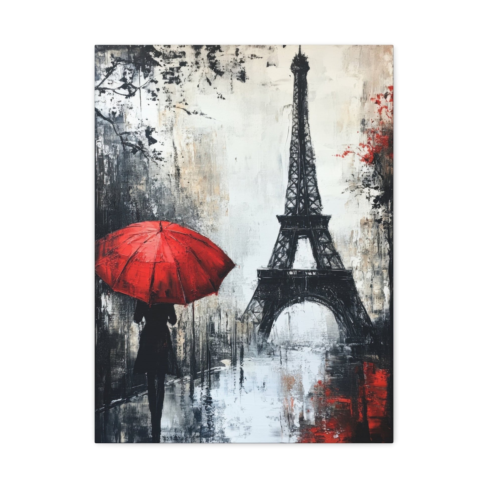 Parisian Elegance with Red Umbrella - Cityscape Wall Art - Aestheticanvas