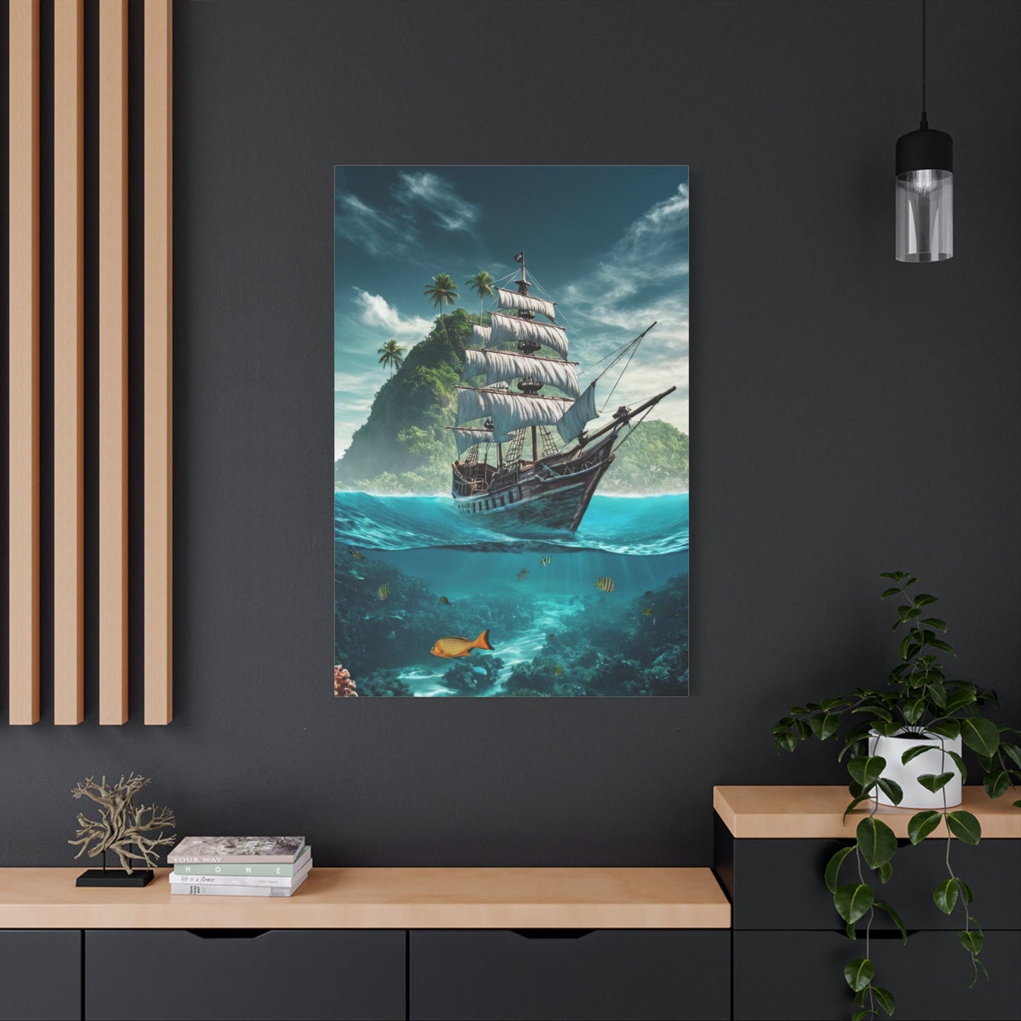 Pirate Ship and Tropical Marine Life - Nautical Wall Art - Aestheticanvas