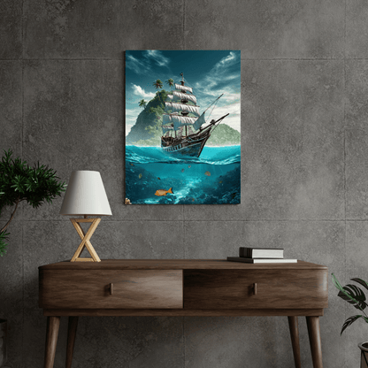 Pirate Ship and Tropical Marine Life - Nautical Wall Art - Aestheticanvas