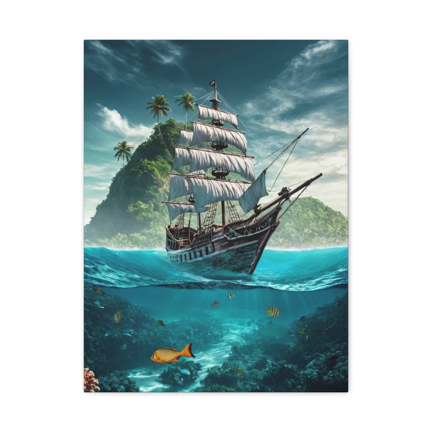 Pirate Ship and Tropical Marine Life - Nautical Wall Art - Aestheticanvas