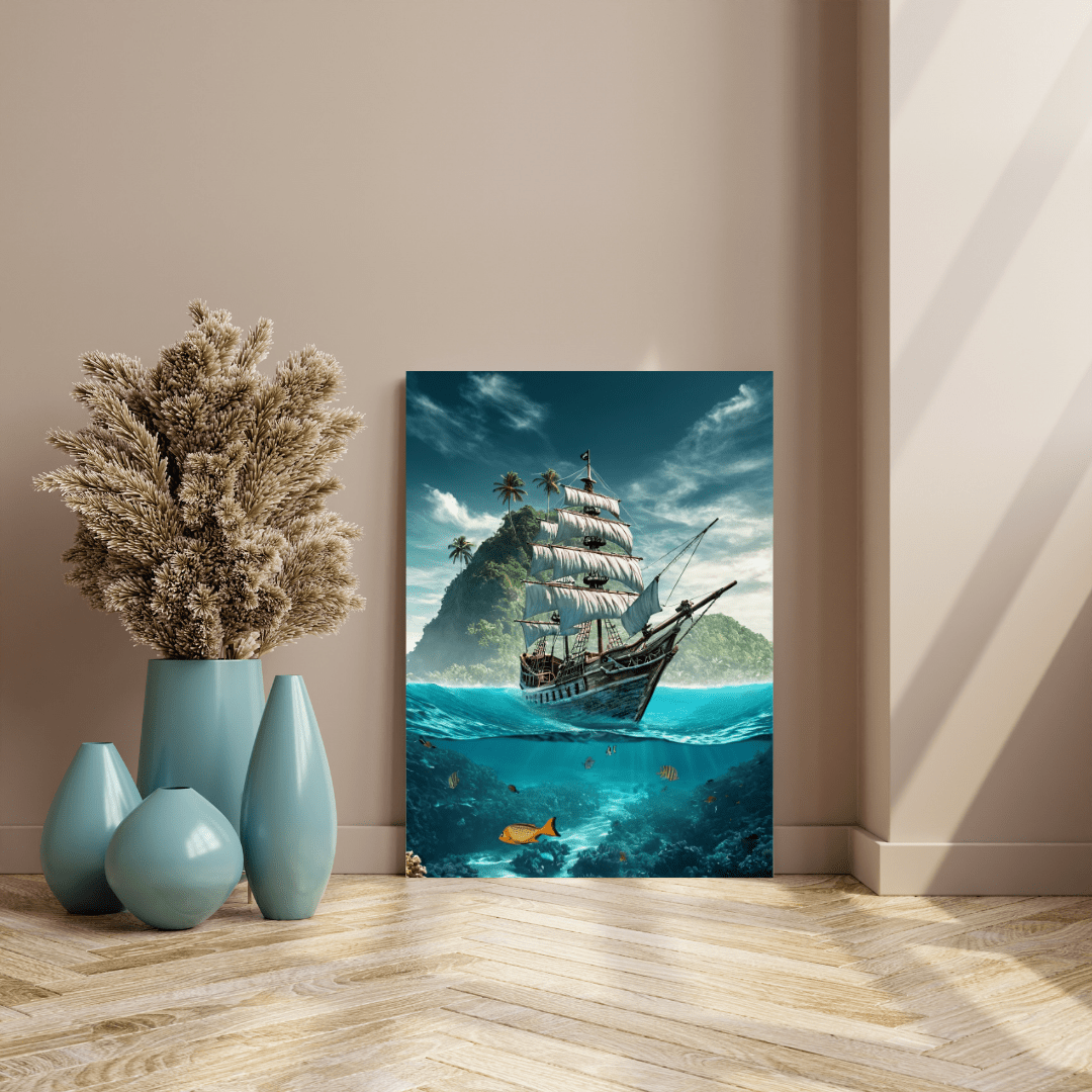 Pirate Ship and Tropical Marine Life - Nautical Wall Art - Aestheticanvas