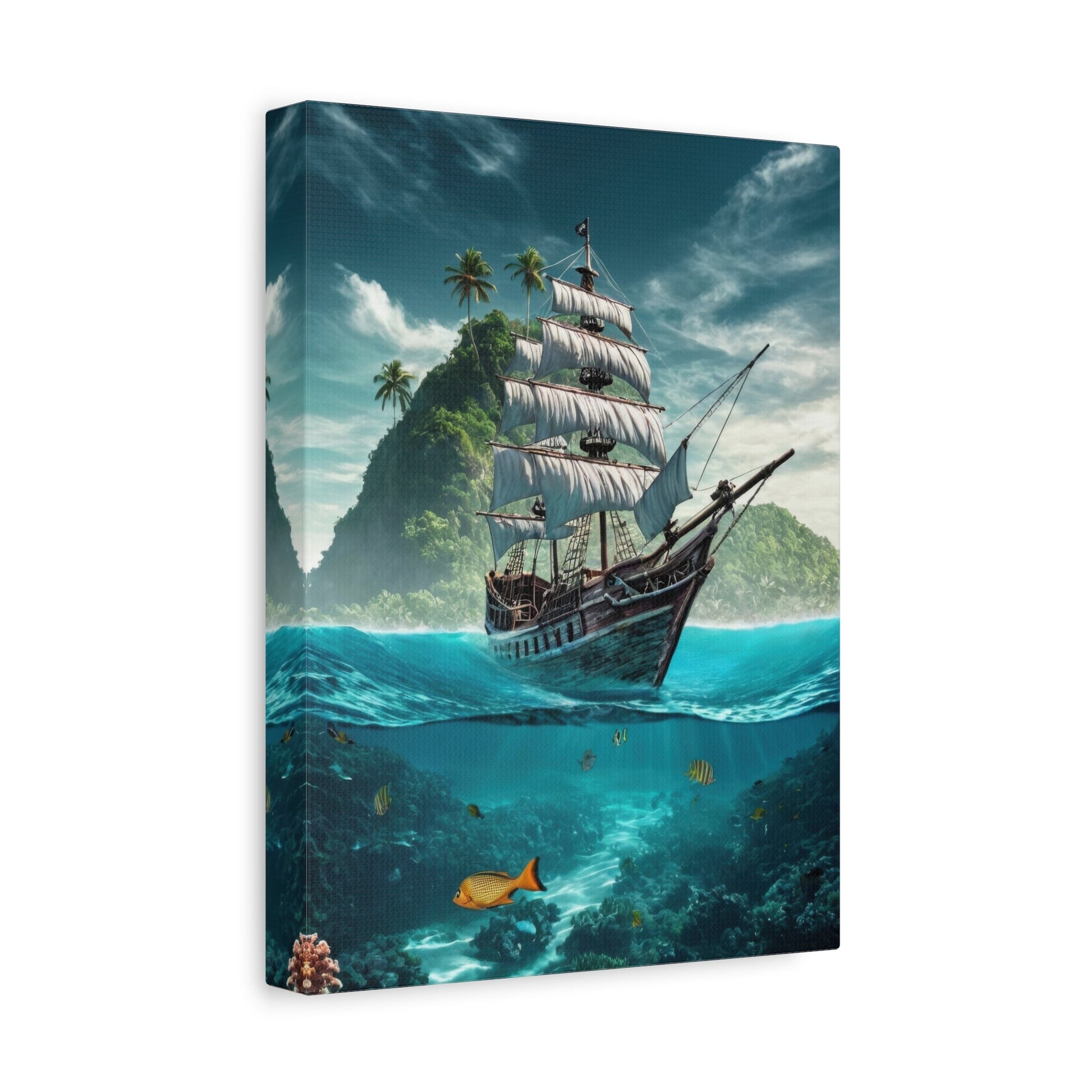 Pirate Ship and Tropical Marine Life - Nautical Wall Art - Aestheticanvas