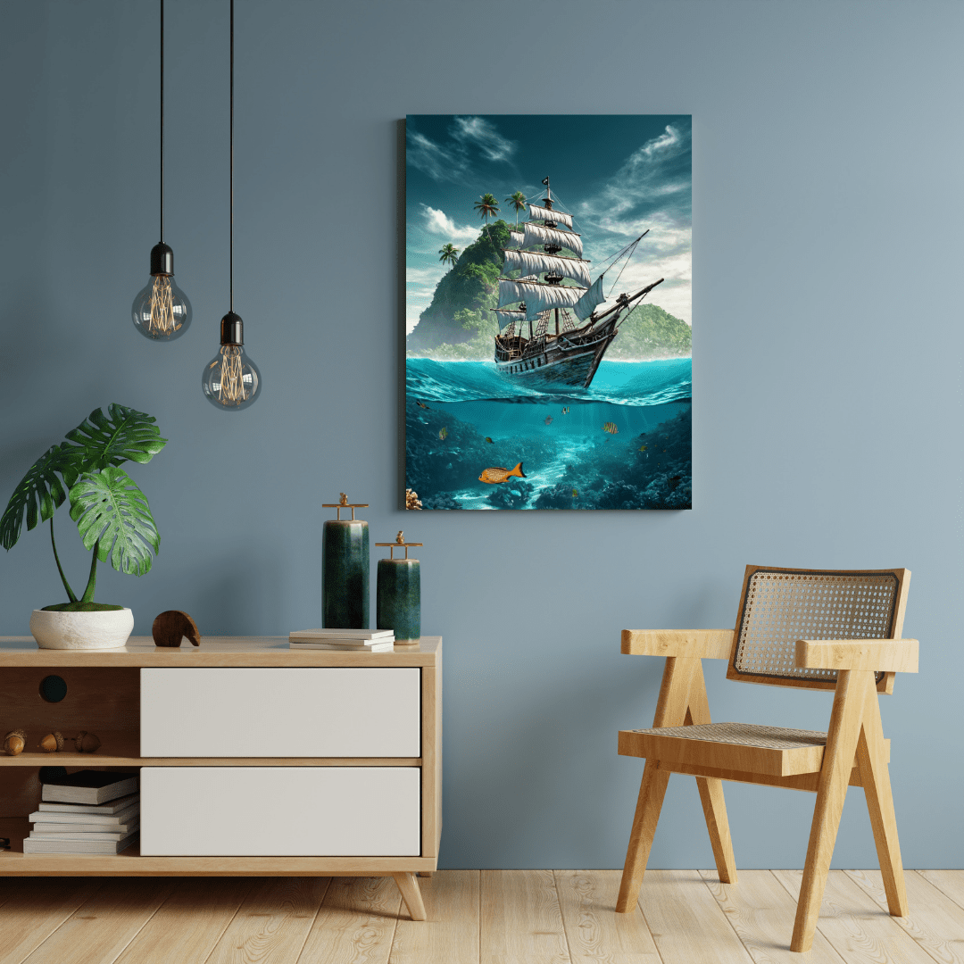 Pirate Ship and Tropical Marine Life - Nautical Wall Art - Aestheticanvas