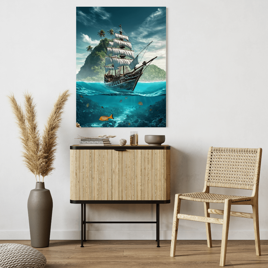 Pirate Ship and Tropical Marine Life - Nautical Wall Art - Aestheticanvas