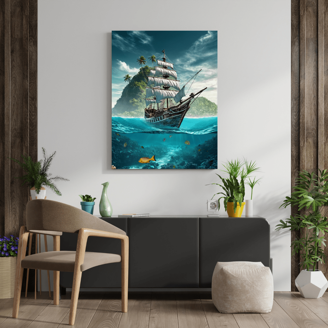 Pirate Ship and Tropical Marine Life - Nautical Wall Art - Aestheticanvas