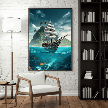 Pirate Ship and Tropical Marine Life - Nautical Wall Art - Aestheticanvas