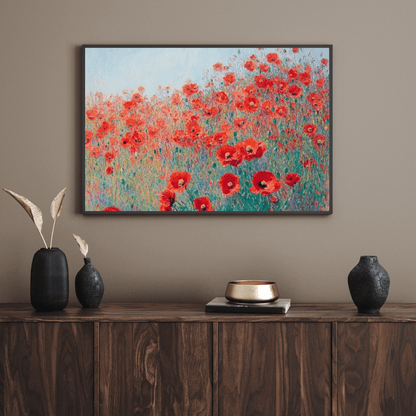 Poppies in Bloom: Red Field - Flower Wall Art - Aestheticanvas