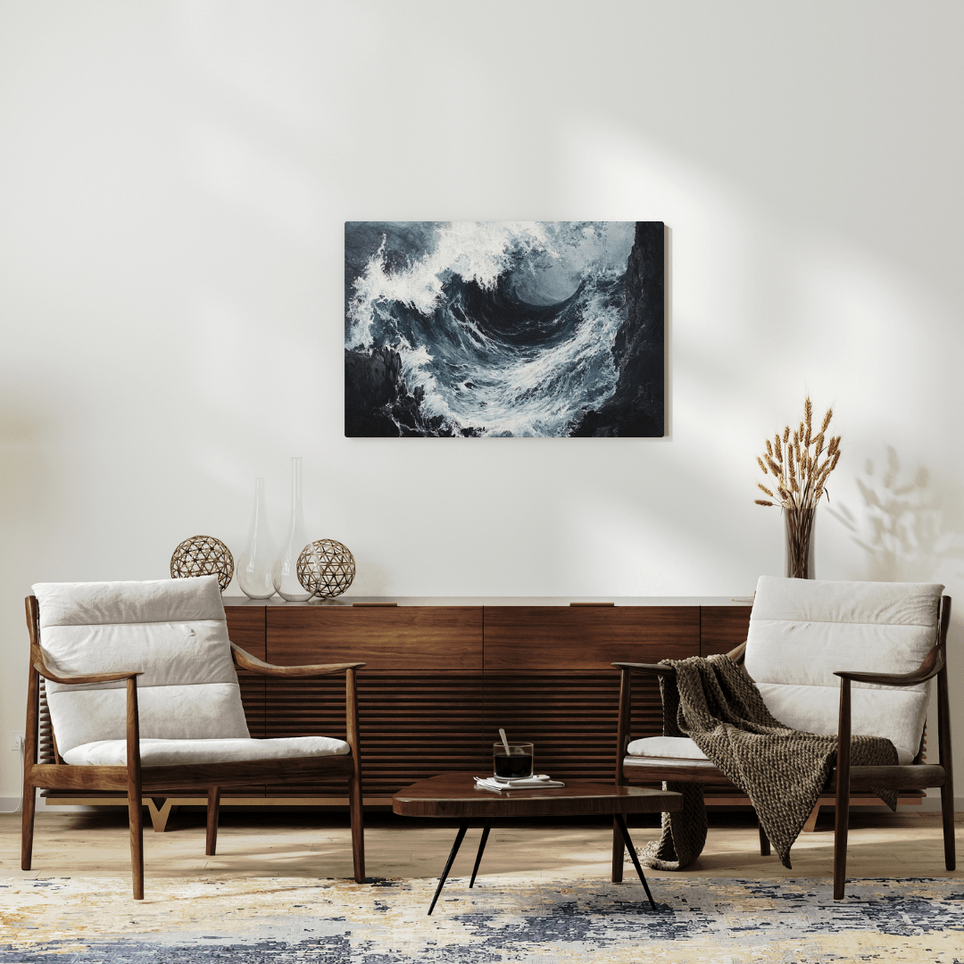 Raging Ocean Crashing Into Rocks - Seascape Wall Art - Aestheticanvas