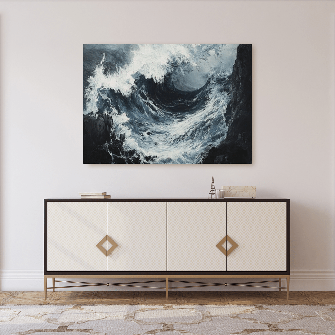 Raging Ocean Crashing Into Rocks - Seascape Wall Art - Aestheticanvas