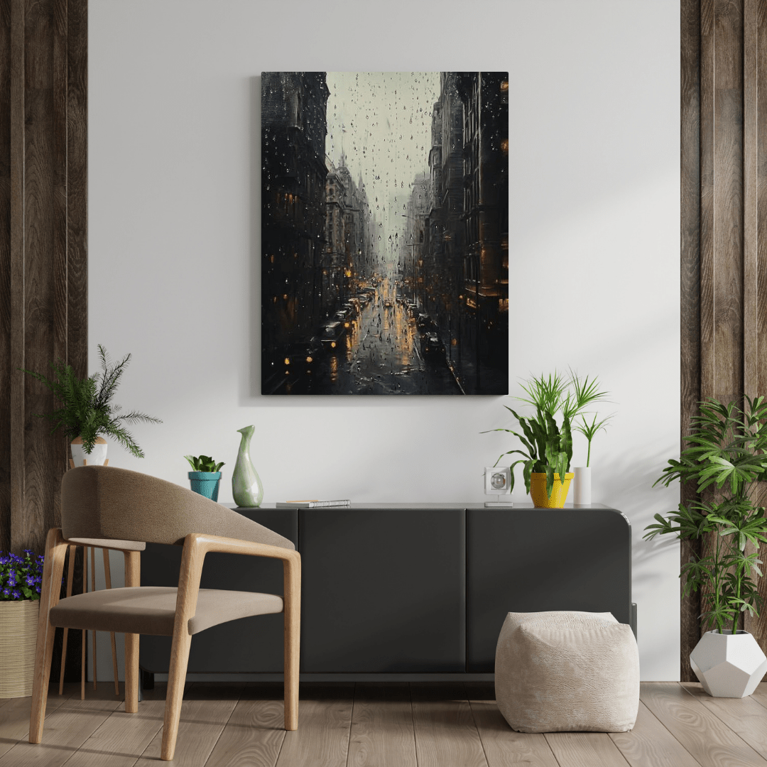 Rainy Day Vintage City - Urban Wall Art - Aestheticanvas