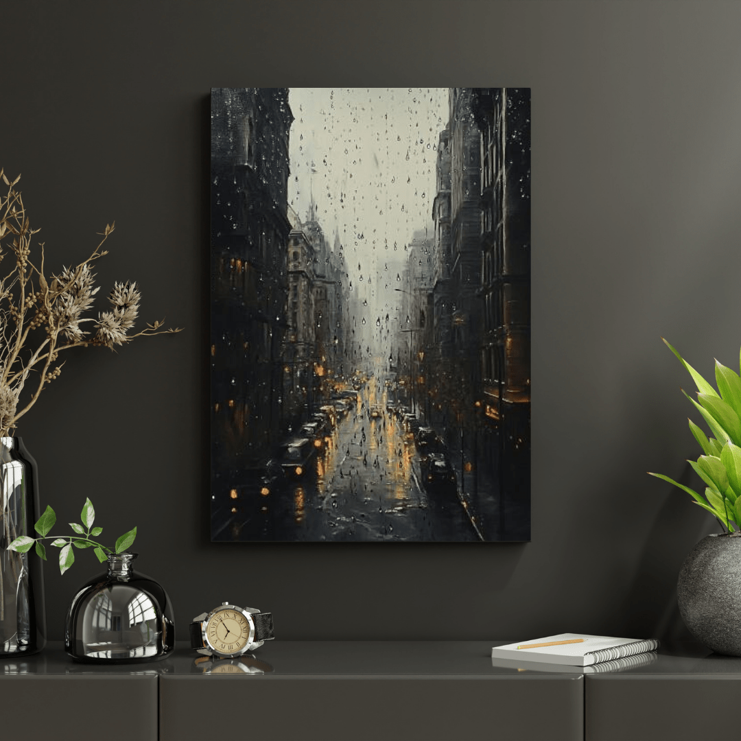 Rainy Day Vintage City - Urban Wall Art - Aestheticanvas