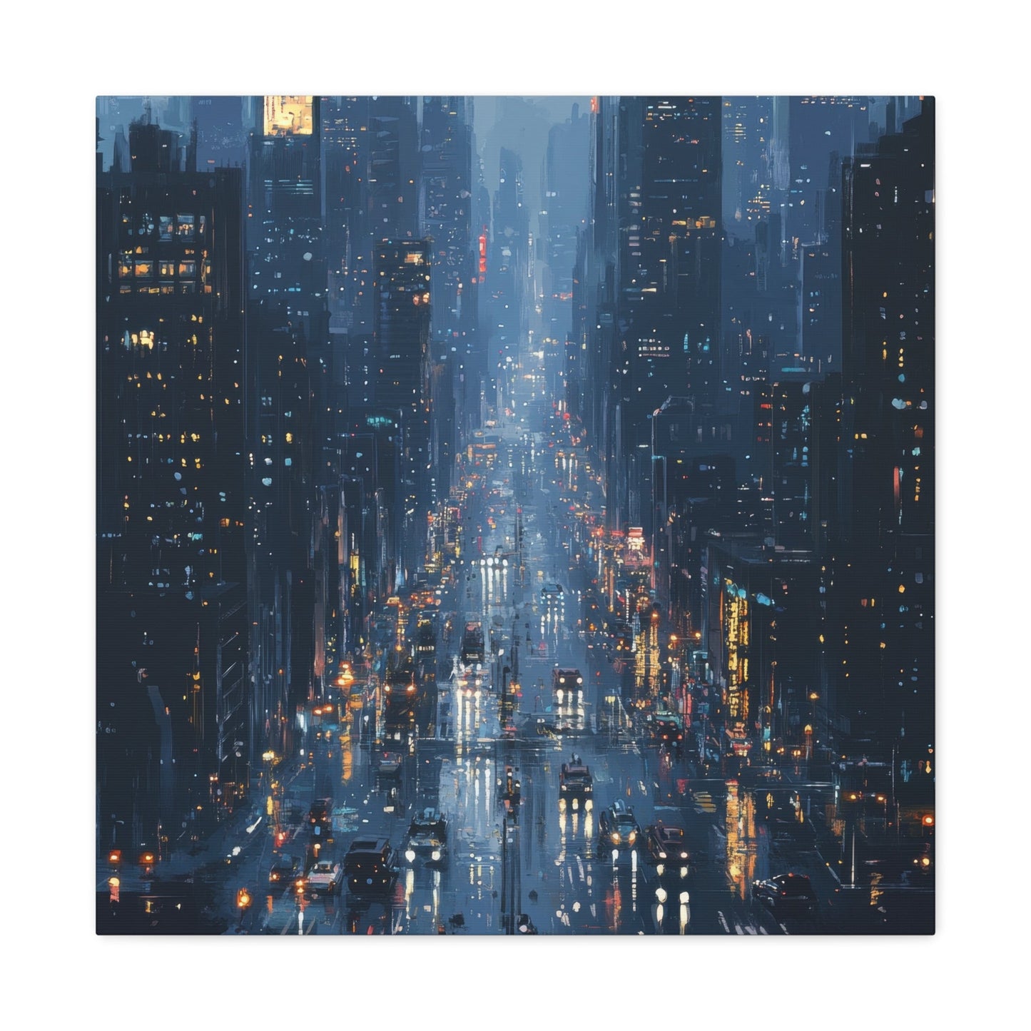 Rainy Night in Urban Cityscape - City Wall Art - Aestheticanvas