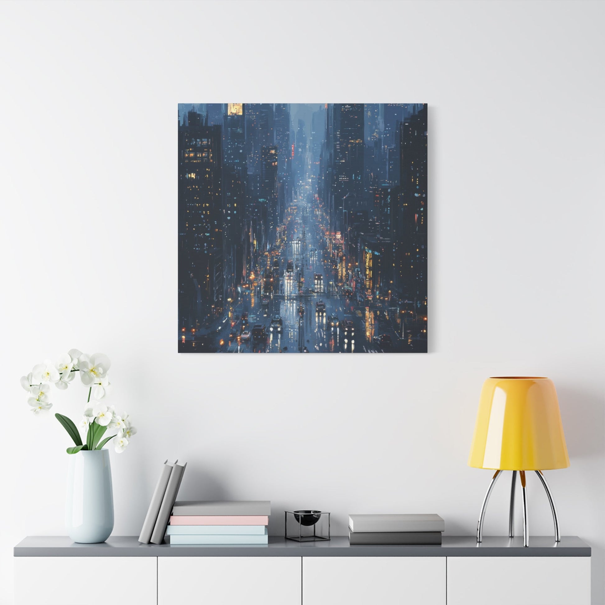 Rainy Night in Urban Cityscape - City Wall Art - Aestheticanvas