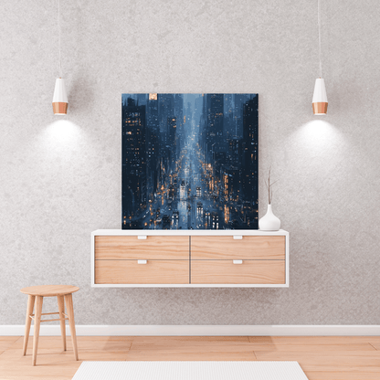 Rainy Night in Urban Cityscape - City Wall Art - Aestheticanvas