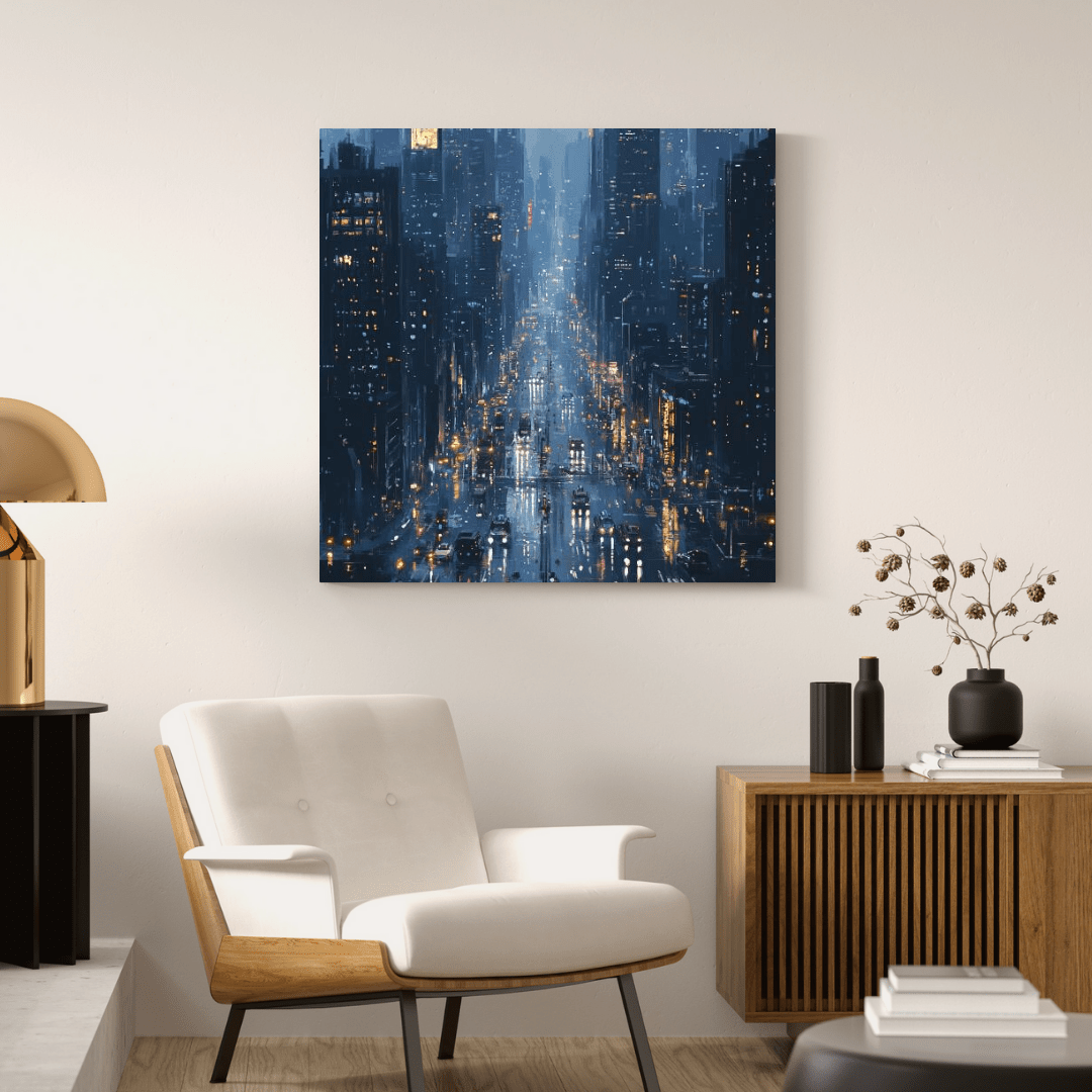 Rainy Night in Urban Cityscape - City Wall Art - Aestheticanvas