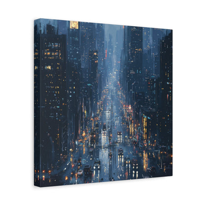 Rainy Night in Urban Cityscape - City Wall Art - Aestheticanvas