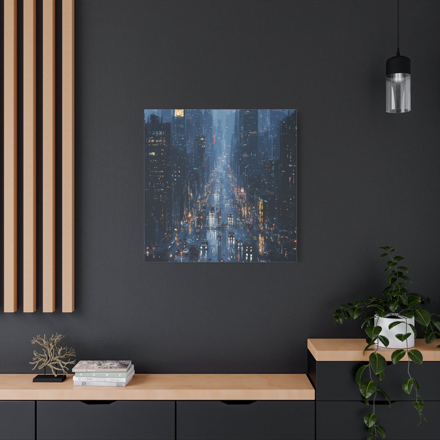 Rainy Night in Urban Cityscape - City Wall Art - Aestheticanvas