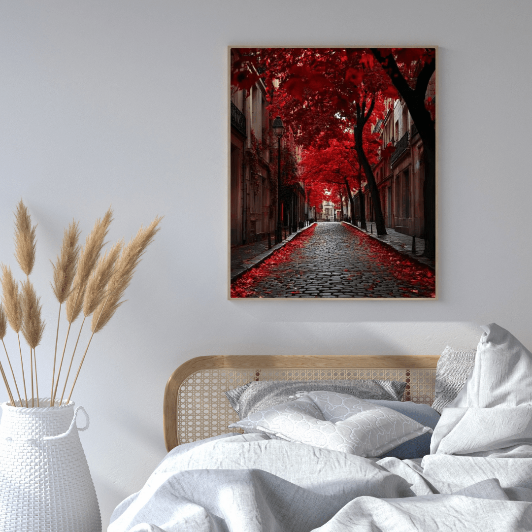 Red Autumn Avenue - City Wall Art - Aestheticanvas