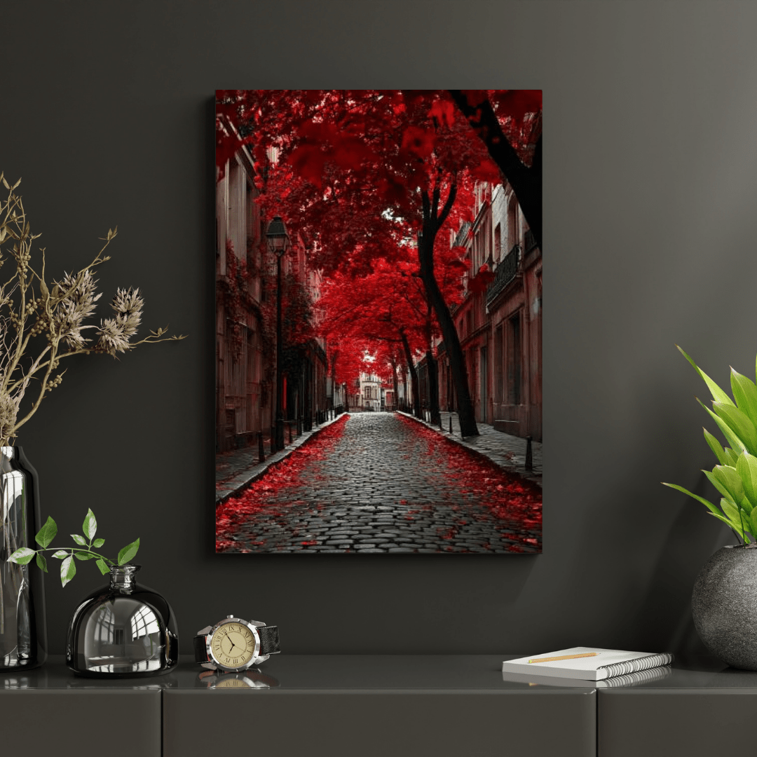 Red Autumn Avenue - City Wall Art - Aestheticanvas