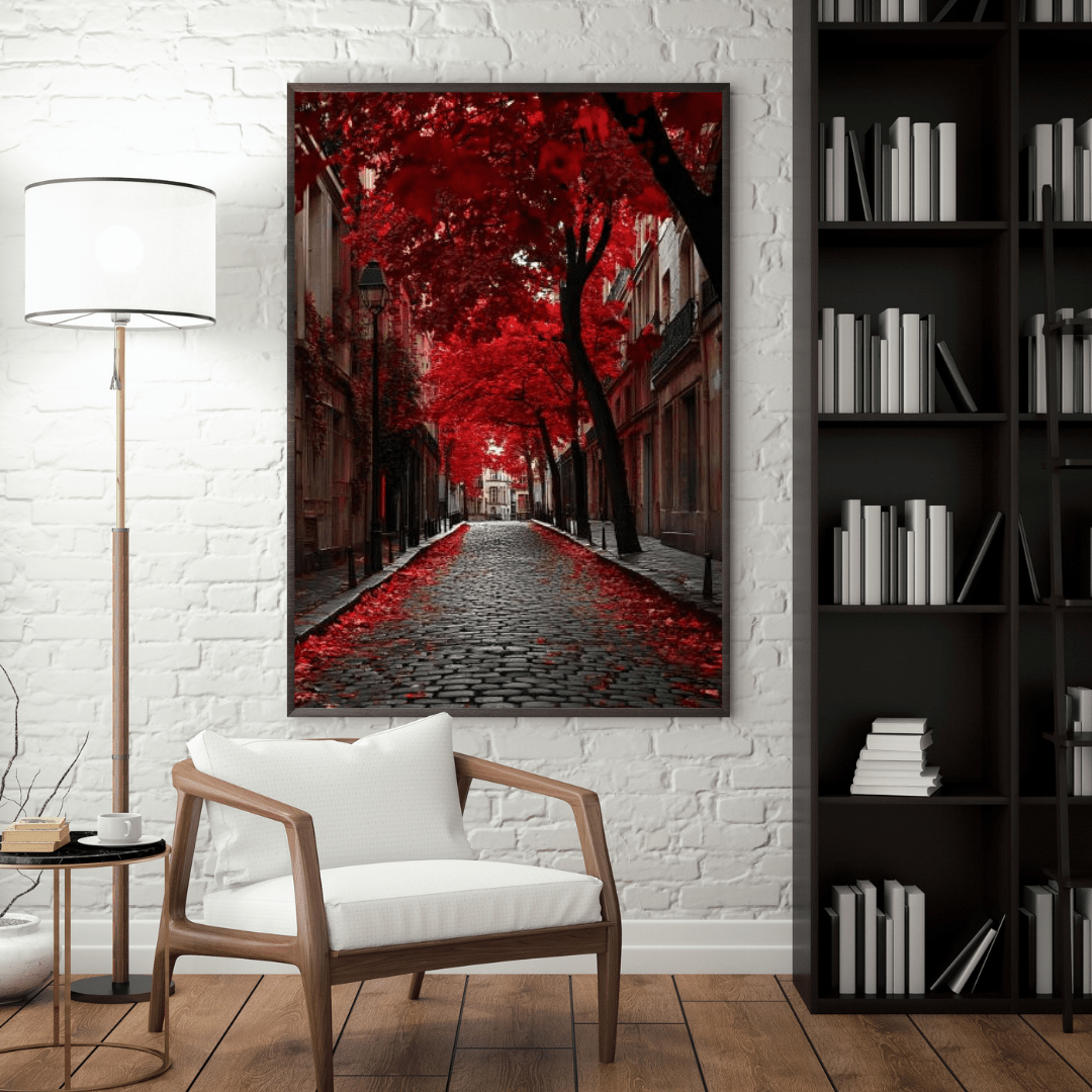 Red Autumn Avenue - City Wall Art - Aestheticanvas