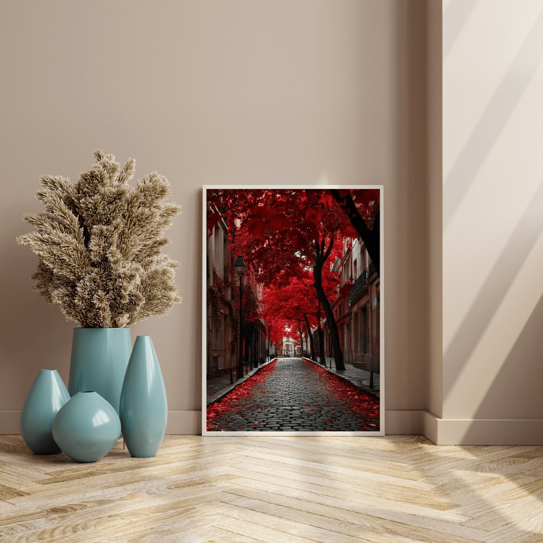 Red Autumn Avenue - City Wall Art - Aestheticanvas