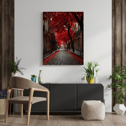 Red Autumn Avenue - City Wall Art - Aestheticanvas