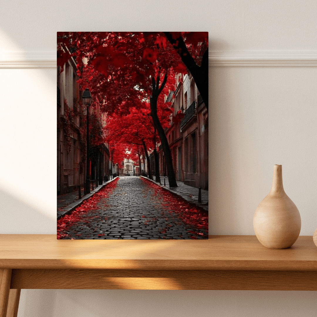 Red Autumn Avenue - City Wall Art - Aestheticanvas