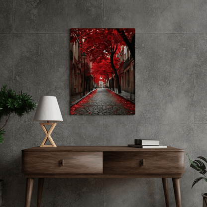 Red Autumn Avenue - City Wall Art - Aestheticanvas