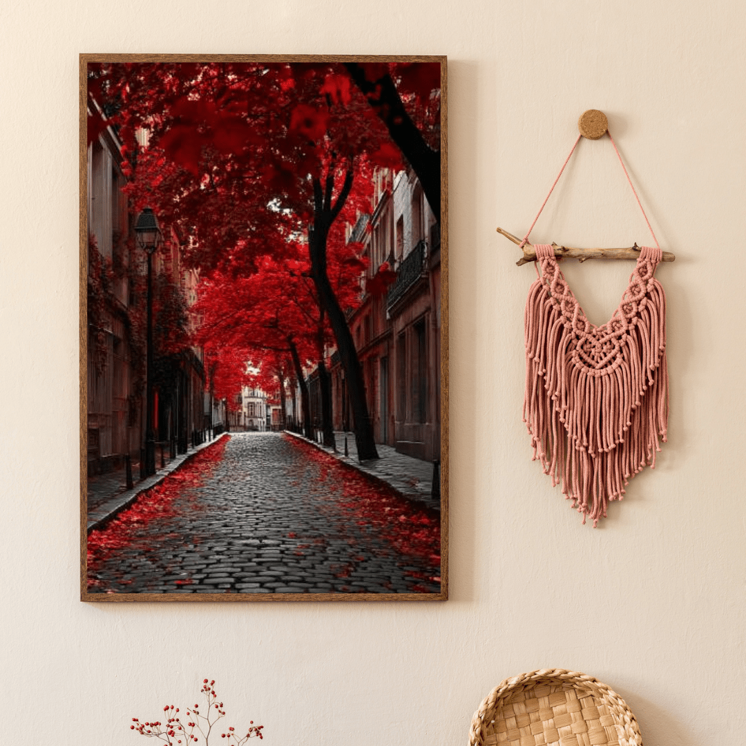 Red Autumn Avenue - City Wall Art - Aestheticanvas