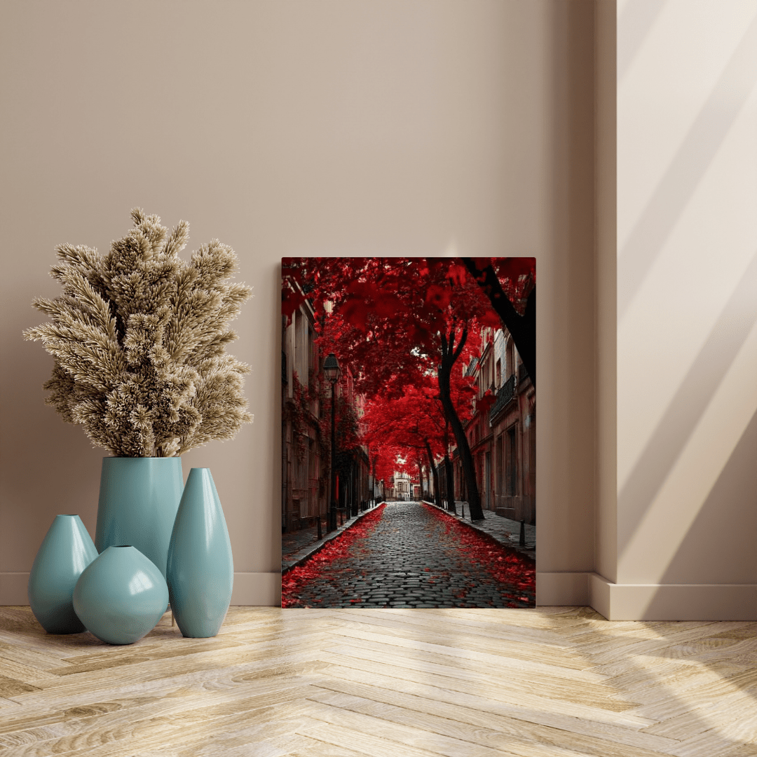 Red Autumn Avenue - City Wall Art - Aestheticanvas