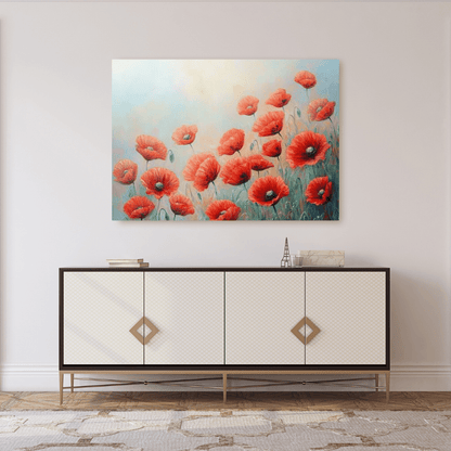 Red Poppies in Early Morning - Flower Wall Art - Aestheticanvas