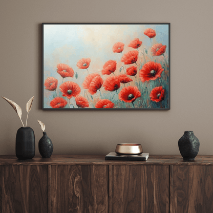 Red Poppies in Early Morning - Flower Wall Art - Aestheticanvas