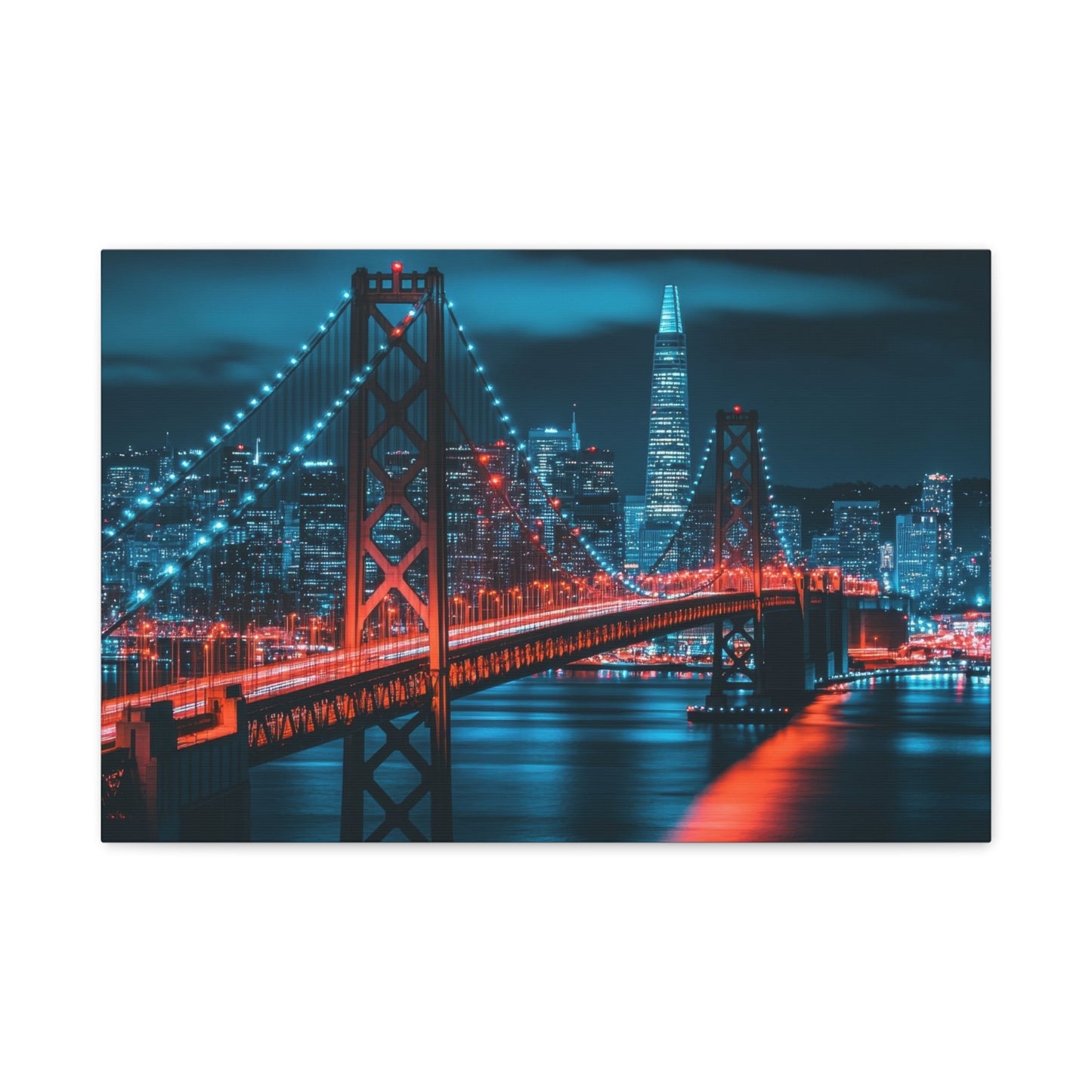 Red Suspension Bridge Cityscape - Urban Wall Art - Aestheticanvas