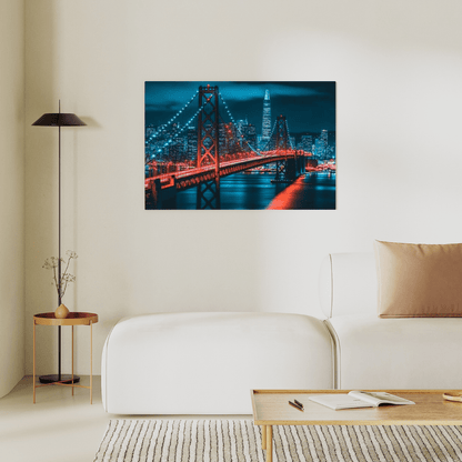 Red Suspension Bridge Cityscape - Urban Wall Art - Aestheticanvas